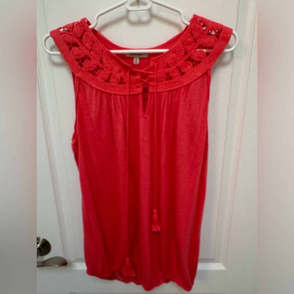 Max Studio Boatneck Sleeveless Top, Size Large, Orange, Bubble Hem